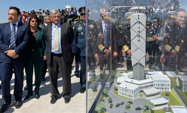 Presidente de México junto a maqueta del AIFA en Santa Lucía