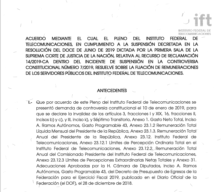 Documento del Instituto Federal de Telecomunicaciones (IFT),