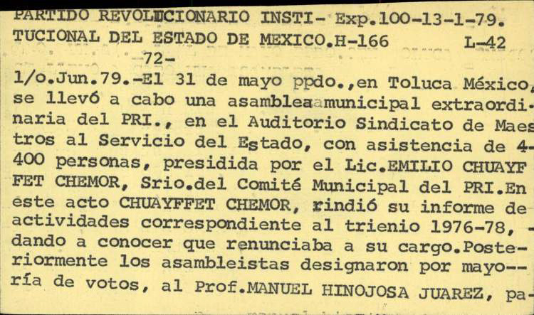 A unos años de comenzada su militancia, el poderoso político priísta Emilio Chuayffet Chemor ya era espiado por la DFS