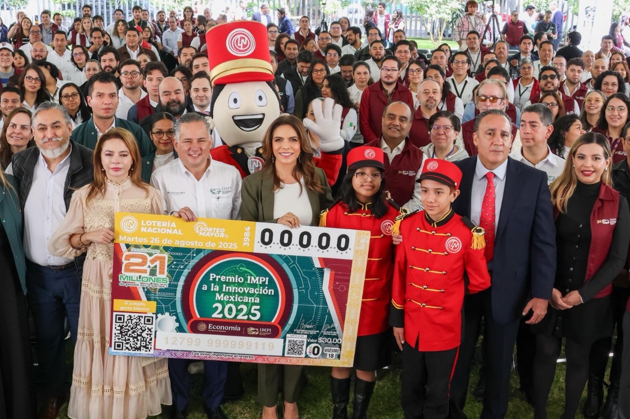 La LN y el IMPI, develaron el billete del Sorteo Mayor No. 3984, con el que reconocen el Premio IMPI a la Innovación Mexicana 2025