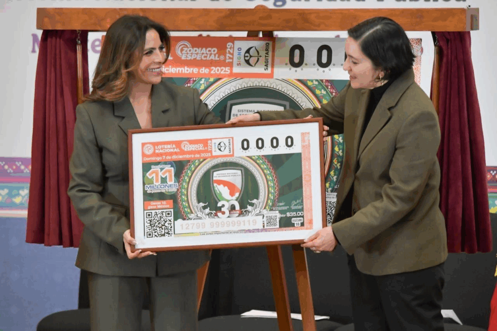 Lotería Nacional celebra 30 años del SNSP con billete Sorteo Zodiaco 1729. Bolsa de 43 millones de pesos; sorteo el 7 de diciembre.